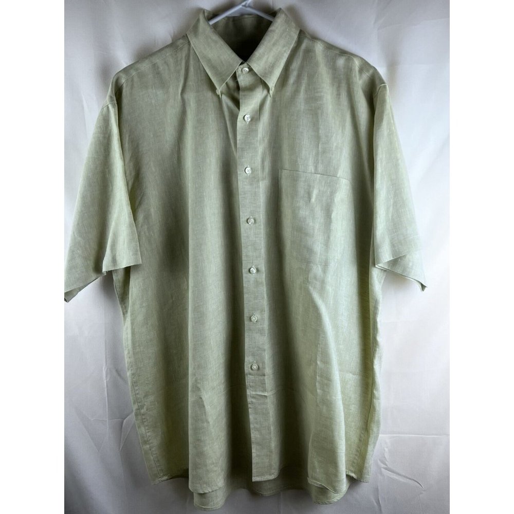 Jos. A. Bank Shirt Size Large Green 100% Linen Short Sleeve